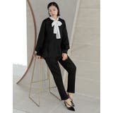 ブラックL(971) | [3点セット][パンツのサイズが選べる][低身長 高身長サイズ有]リボンブラウス… | Re:EDIT