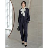 ネイビーL(981) | [3点セット][パンツのサイズが選べる][低身長 高身長サイズ有]リボンブラウス… | Re:EDIT