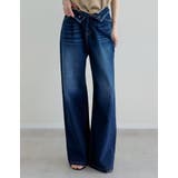 ネイビー(711) | [低身長/高身長サイズ有]ウエスト折り返しフリンジタックワイドデニムパンツ | Re:EDIT