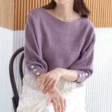 パープル | 袖ボタン付ドルマンニットトップス | GeeRA