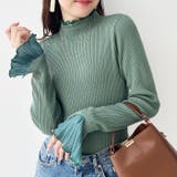 グリーン | プリーツ付ハイネックリブニットトップス | GeeRA