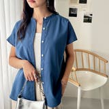 ブルー | コットンライクフレンチスリーブブラウス | GeeRA