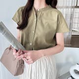 カーキ | コットンライクフレンチスリーブブラウス | GeeRA