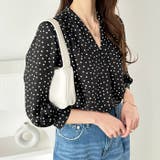 ブラック系ドット | タックデザインスキッパーブラウス（七分袖） | GeeRA