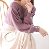 パープル | 【長袖】袖ボタン付ドルマンニットトップス | GeeRA