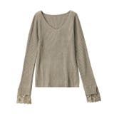 グレージュ | レース付Vネックリブニットトップス | GeeRA