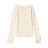 オフホワイト | レース付Vネックリブニットトップス | GeeRA