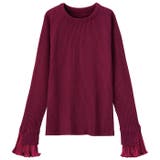 ボルドー | プリーツ付クルーネックリブニットトップス | GeeRA