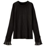 ブラック | プリーツ付クルーネックリブニットトップス | GeeRA