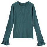 グリーン | プリーツ付クルーネックリブニットトップス | GeeRA