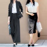 ブラック系 | 洗えるストレッチ!ジャケット&ブラウス&ワイドパンツ&スカートスーツセット | GeeRA