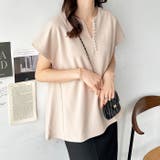 ベージュ | パール調ビーズ付キーネックトップス オフィスカジュアル | GeeRA