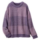 パープルケイ | 配色ジャガードチェックニットプルオーバー | GeeRA