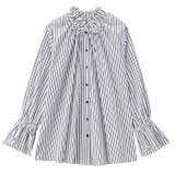 オフシロケイストライプ | フリルハイネックキャンディスリーブブラウス | GeeRA