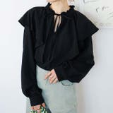 ブラック | ワッシャー素材フリル衿シャツブラウス | GeeRA