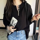 パール調ビーズ付キーネックブラウス | GeeRA | 詳細画像1