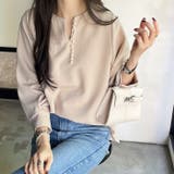 ベージュ | パール調ビーズ付キーネックブラウス | GeeRA