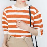 オレンジ系 | 透かし編ボーダーサマーニット | GeeRA