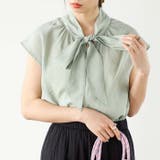 グリーン | 前後2WAYフレンチ袖ボウタイブラウス | GeeRA