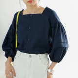 ネイビー | 【セットアップ対応】タック袖ブラウス | GeeRA