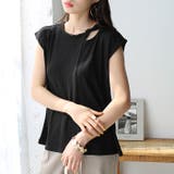 ブラック | ツイストカットワークランダムテレコトップス<夏服> | GeeRA