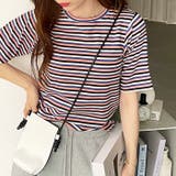 ピンク系 | マルチボーダー5分袖リブカットソー | GeeRA