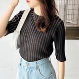 ブラック系 | ハイネック配色リブトップス オフィスカジュアル 夏服 | GeeRA