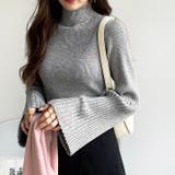 グレー | ハイネックフレアースリーブリブニット | GeeRA