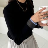 ブラック | 袖口シアーハイネックリブニットトップス | GeeRA