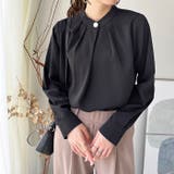 ブラック | ビッグ釦バンドカラーブラウス | GeeRA