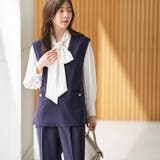 【３点セット】ボウタイブラウス付パール釦ベストセットアップ | GeeRA | 詳細画像6 