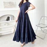 ネイビー | 涼やかインド綿ボリュームティアードワンピ | GeeRA