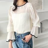 オフホワイト | 配色パイピングシアーワッシャーブラウス | GeeRA