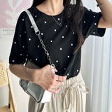 ブラック系 | 綿100%ドット刺しゅうシルケット半袖Tシャツ | GeeRA