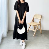 ブラック | ボリューム袖楽ちん表面感ワンピース | GeeRA