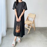 チャコール | ボリューム袖楽ちん表面感ワンピース | GeeRA