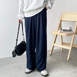 ネイビー | 上品見え!ダブルタックワイドイージーパンツ | GeeRA