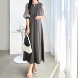 チャコール | 袖楊柳シアー美ラインワンピース | GeeRA