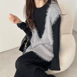 ブラック系 | リブニットワンピース×シャギーベストセット | GeeRA