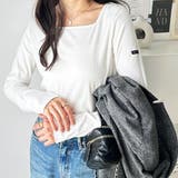 オフホワイト | ピスネーム付スクエアネックリブカットソー | GeeRA