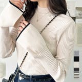 春にぴったり！セレモニーにもオフィスにも！配色フレアースリーブリブニットトップス… | GeeRA | 詳細画像1 