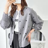 グレー | ドットジャガードクルーネックニットカーディガン | GeeRA