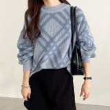 ブルー系 | モヘアライクチェック柄ニットプルオーバー | GeeRA