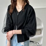 ブラック | チュール袖ダブルジップカーディガン | GeeRA