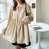 ベージュ | 前後2WAYリボンペプラムチュニックブラウス | GeeRA