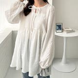 オフホワイト | 前後2WAYリボンペプラムチュニックブラウス | GeeRA