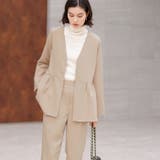 ベージュ | 【２点セット】ペプラムジャケットセットアップスーツ | GeeRA