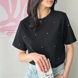 ブラック | 綿100%ラインストーンドットTシャツ | GeeRA