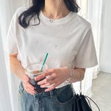 オフホワイト | 綿100%ラインストーンドットTシャツ | GeeRA