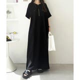 ブラック | 前後２ＷＡＹハーフジップ半袖Ｔシャツワンピース | GeeRA